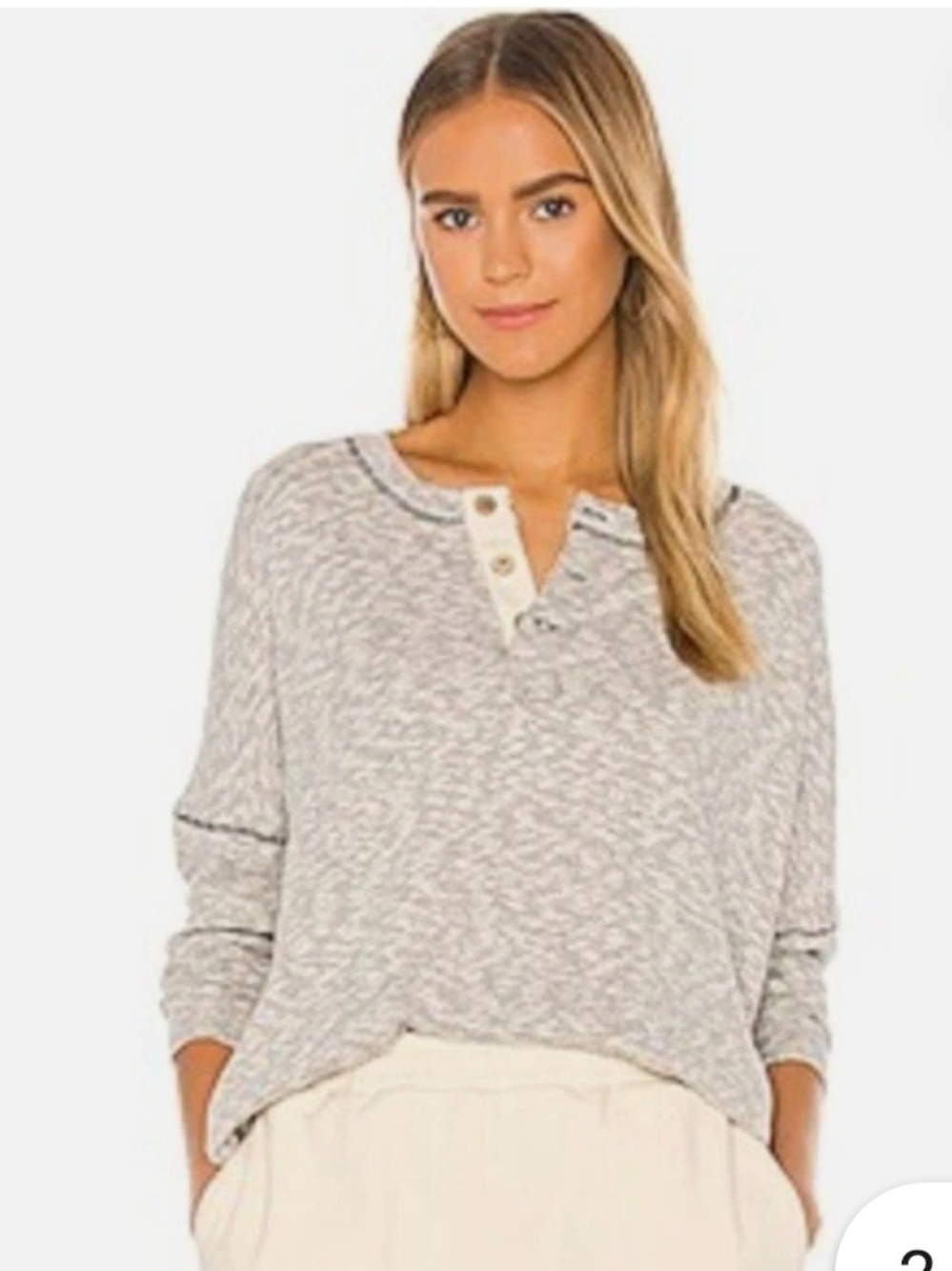 Free People Beach-oversized Grey Henley  Pullover XS